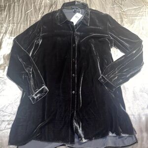 Eileen Fisher Grapht Classic Collar Velvet Blouse Xxs Button-Up, Long Slv